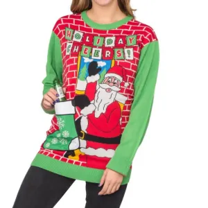 Holiday Cheers! Santa Beer Holder Stocking Ugly Christmas Sweater - JulesRoche