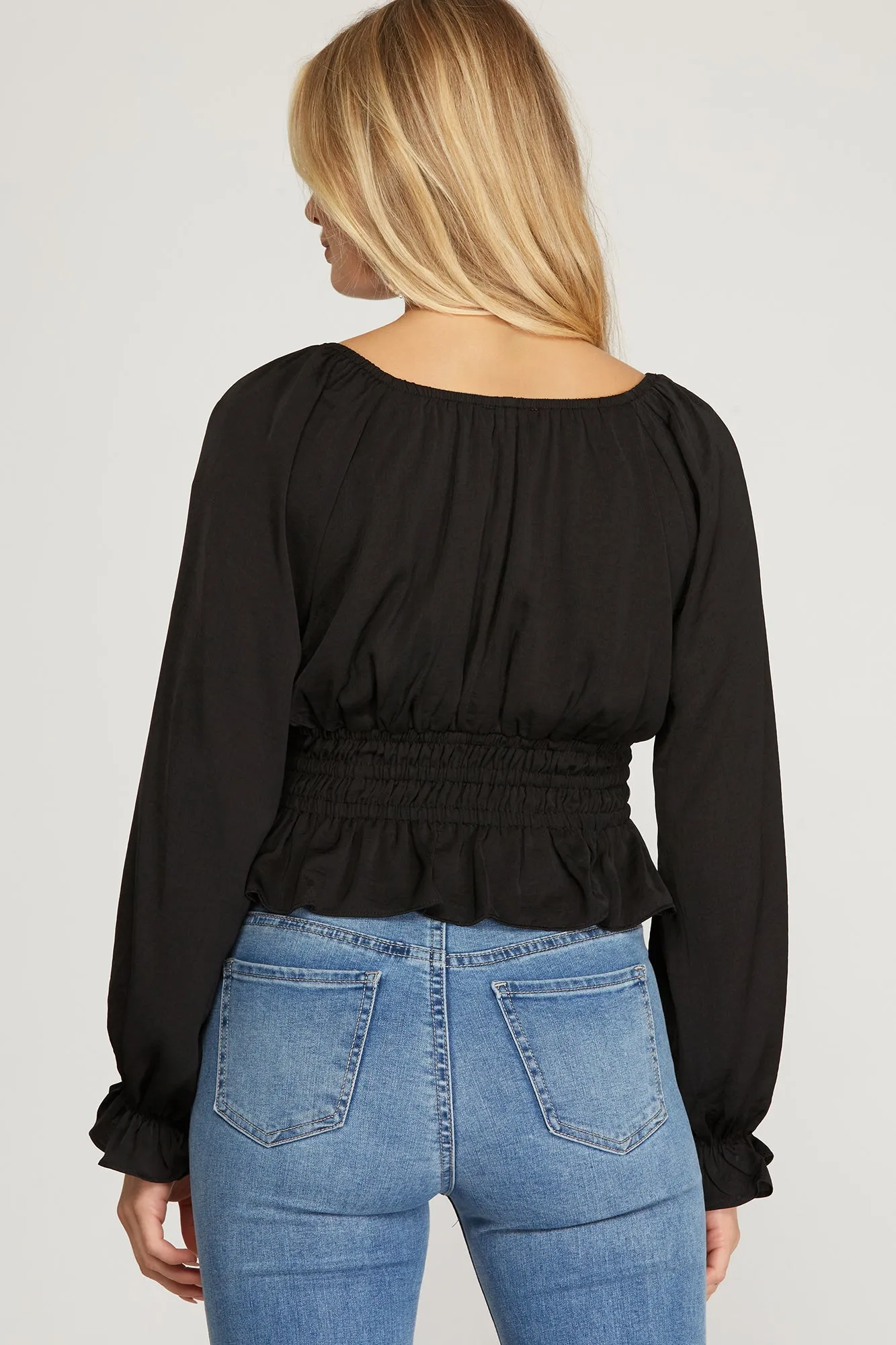Honeydew Satin Top In Black
