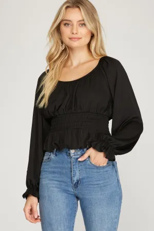 Honeydew Satin Top In Black