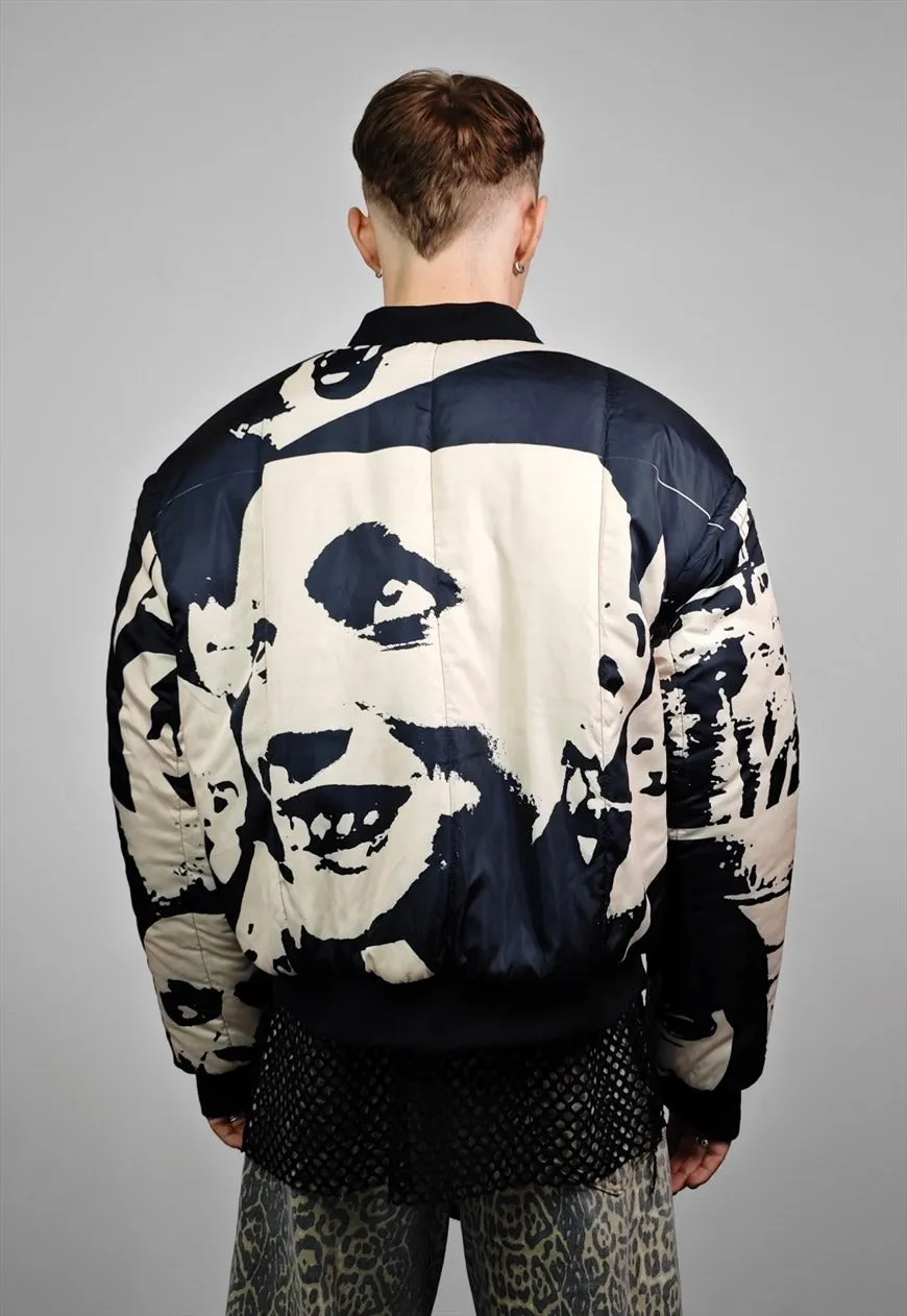 Leopard varsity jacket blue animal print reversible bomber