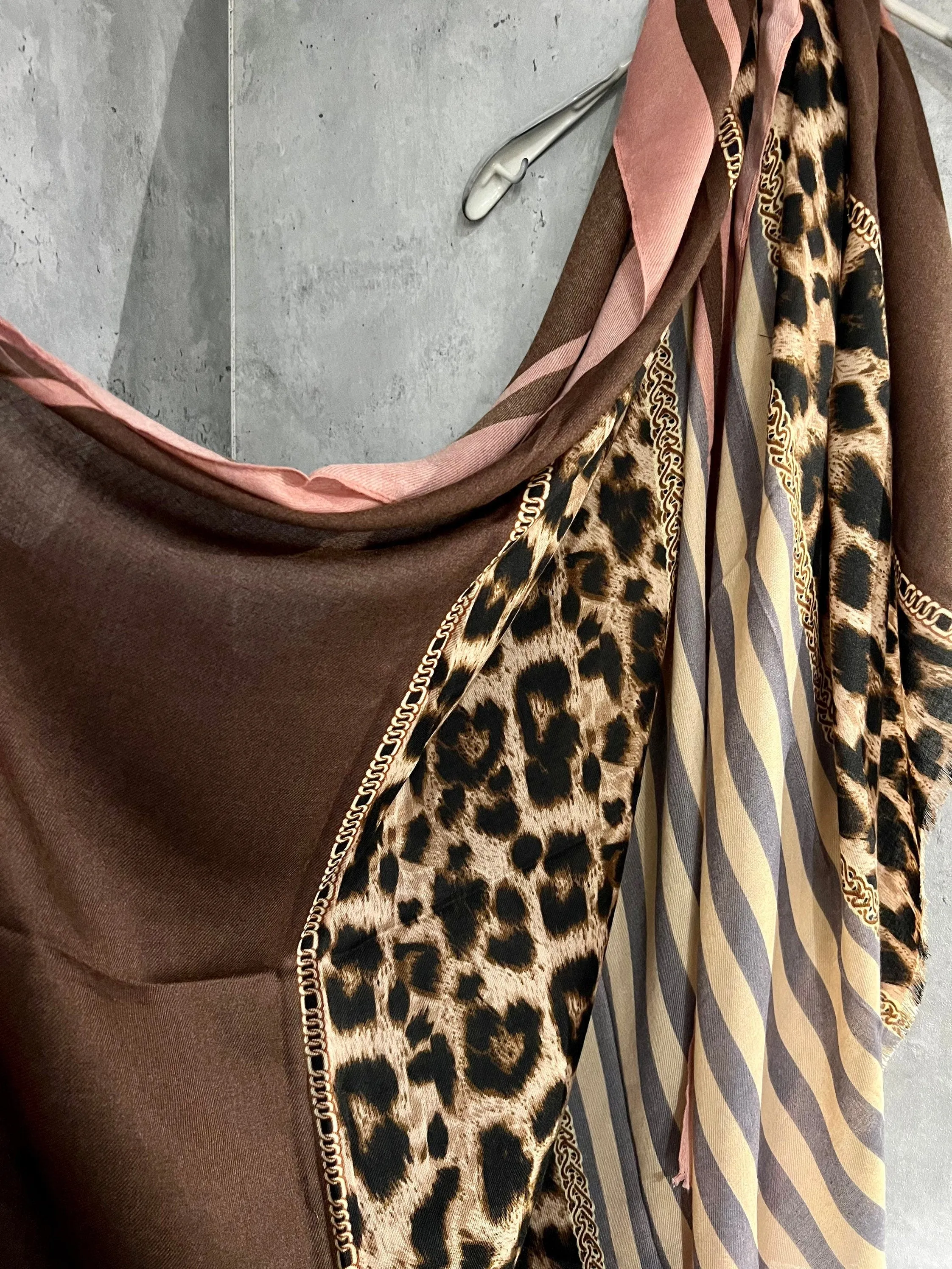 Leopard X Lines Pattern Brown Pink Cotton Scarf/Summer Autumn Women Scarf/Gifts For Her Birthday Christmas/UK Seller