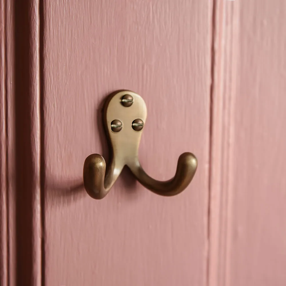 Light Antique Brass Double Wardrobe Hook