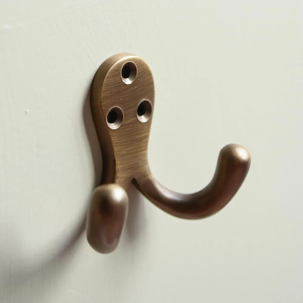 Light Antique Brass Double Wardrobe Hook