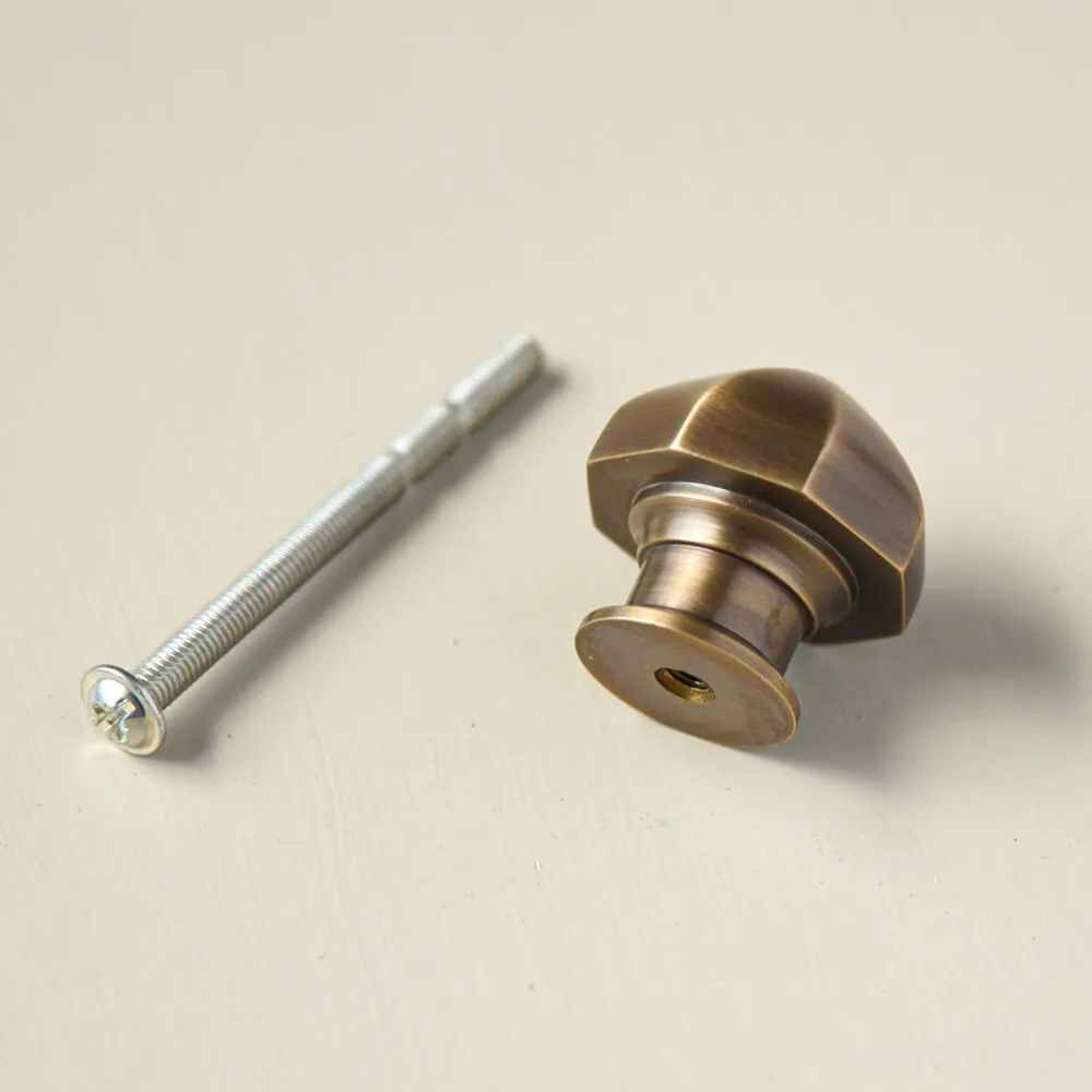 Light Antique Brass Pointed Octagonal Cabinet Knob