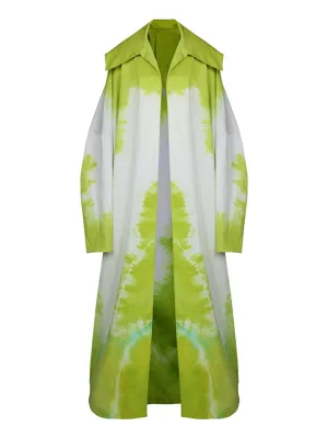 Lime tie-dye on white cotton duster coat