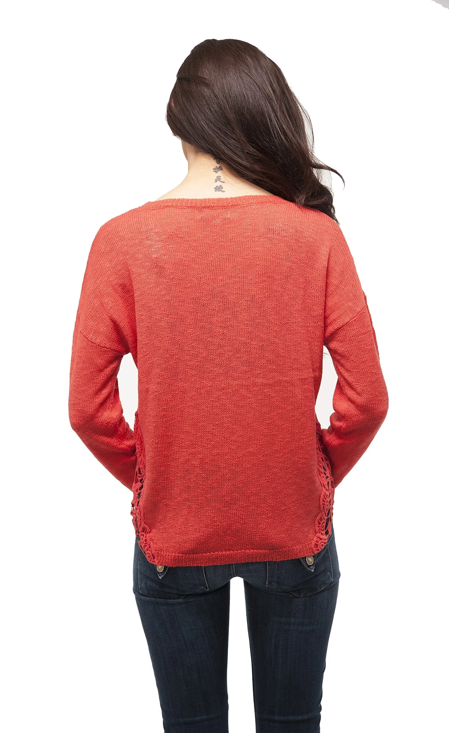 Long sleeve Knit Sweater Cardigan with crochet design on the side