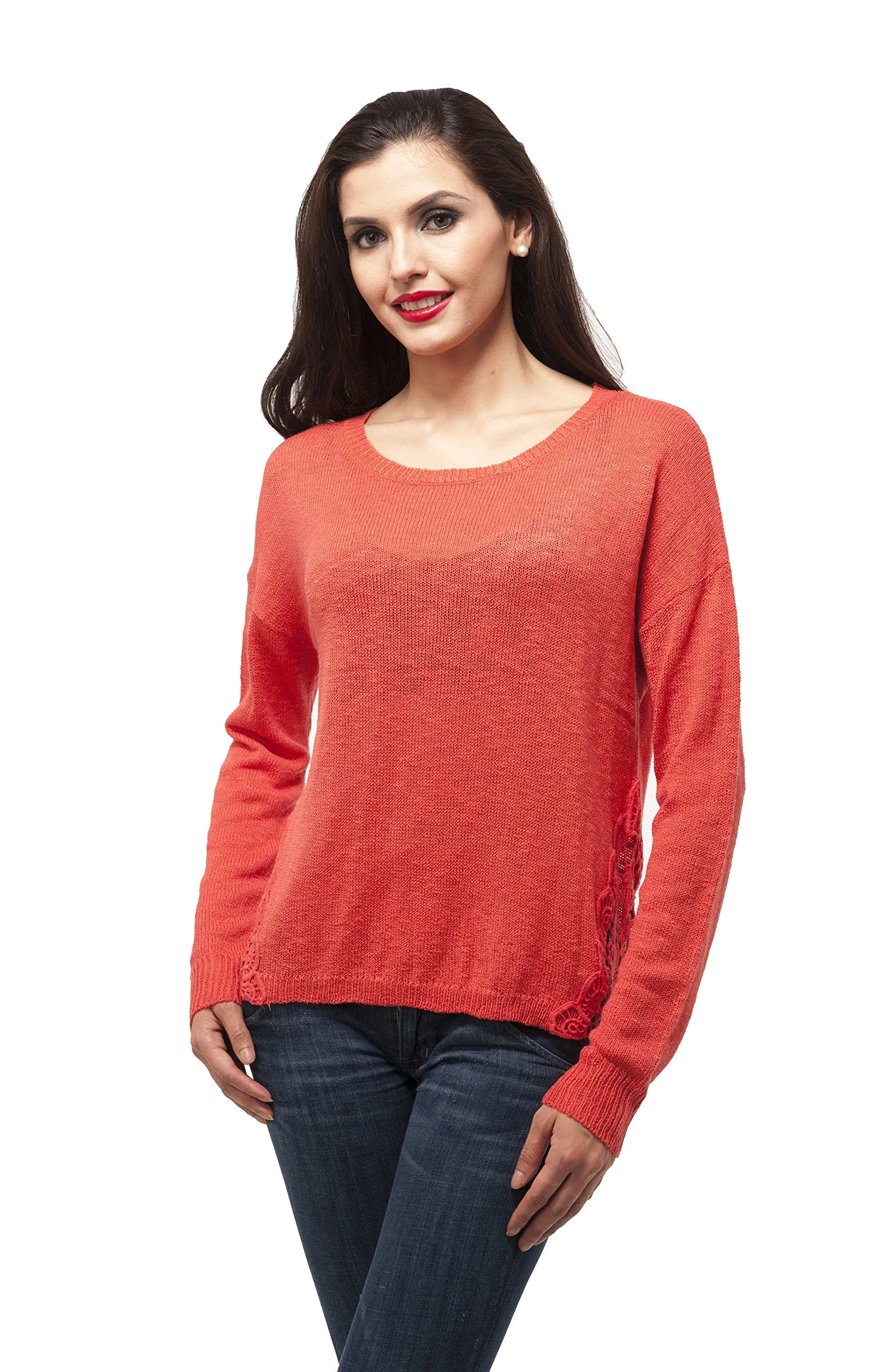 Long sleeve Knit Sweater Cardigan with crochet design on the side