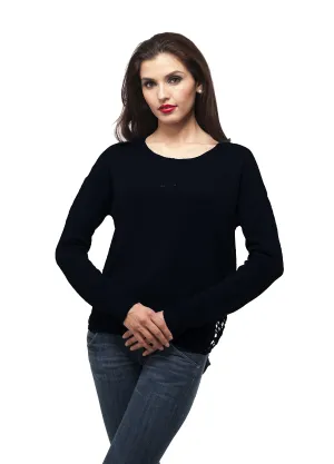 Long sleeve Knit Sweater Cardigan with crochet design on the side