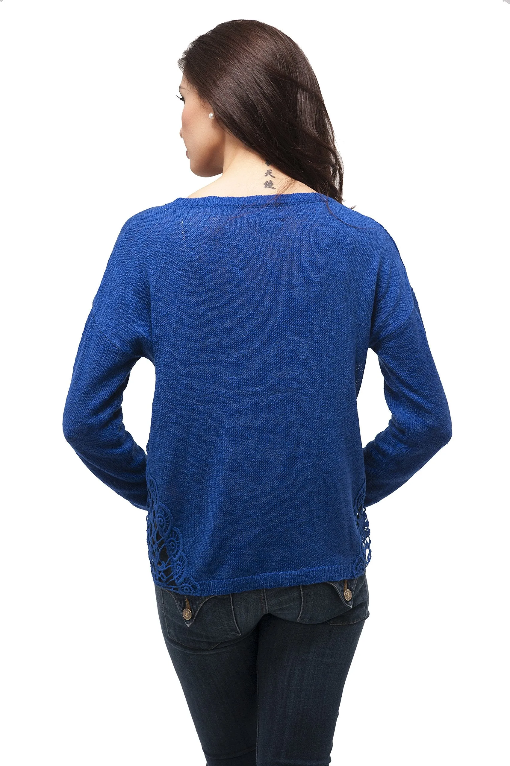 Long sleeve Knit Sweater Cardigan with crochet design on the side