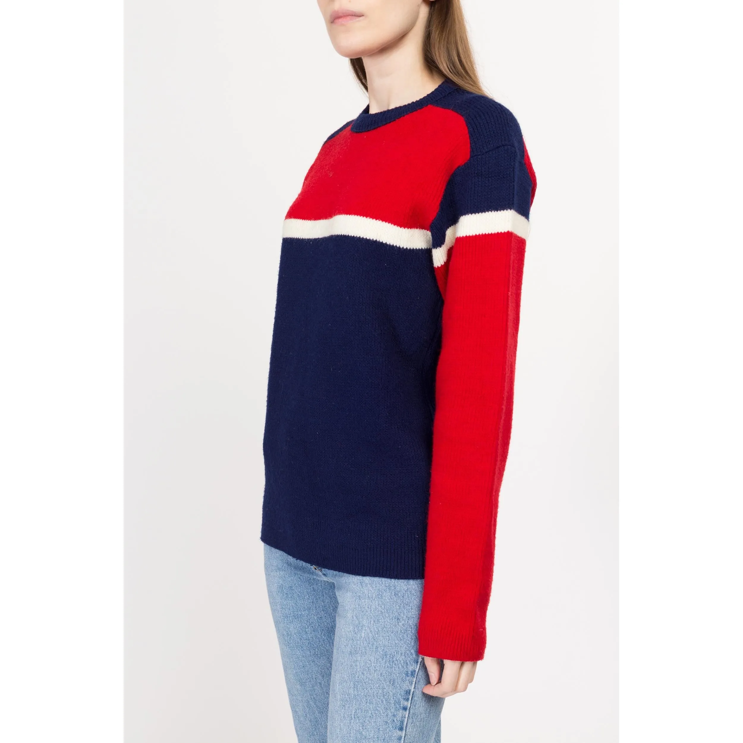 Med-Lrg 70s 80s Color Block Wool Knit Ski Sweater Unisex