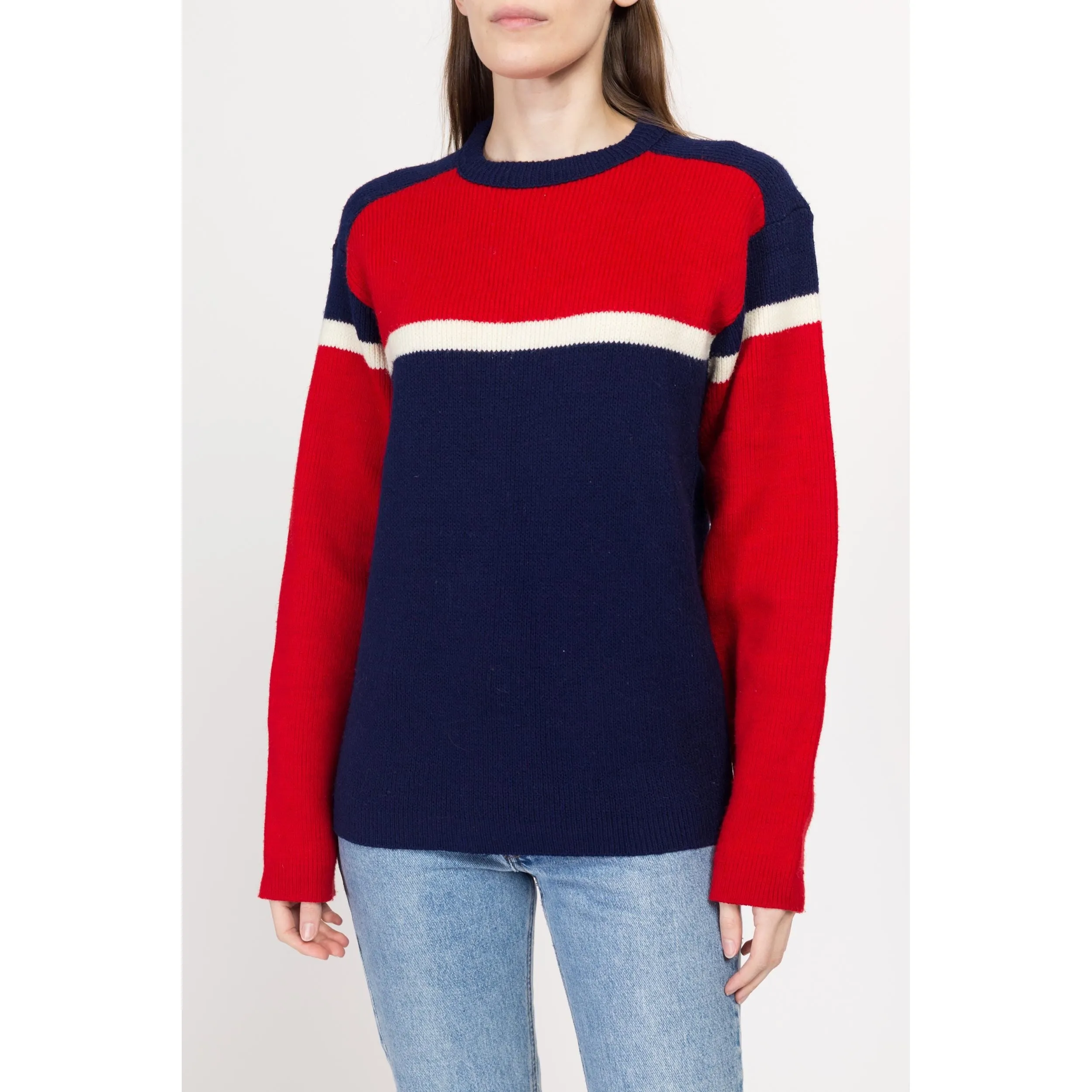 Med-Lrg 70s 80s Color Block Wool Knit Ski Sweater Unisex