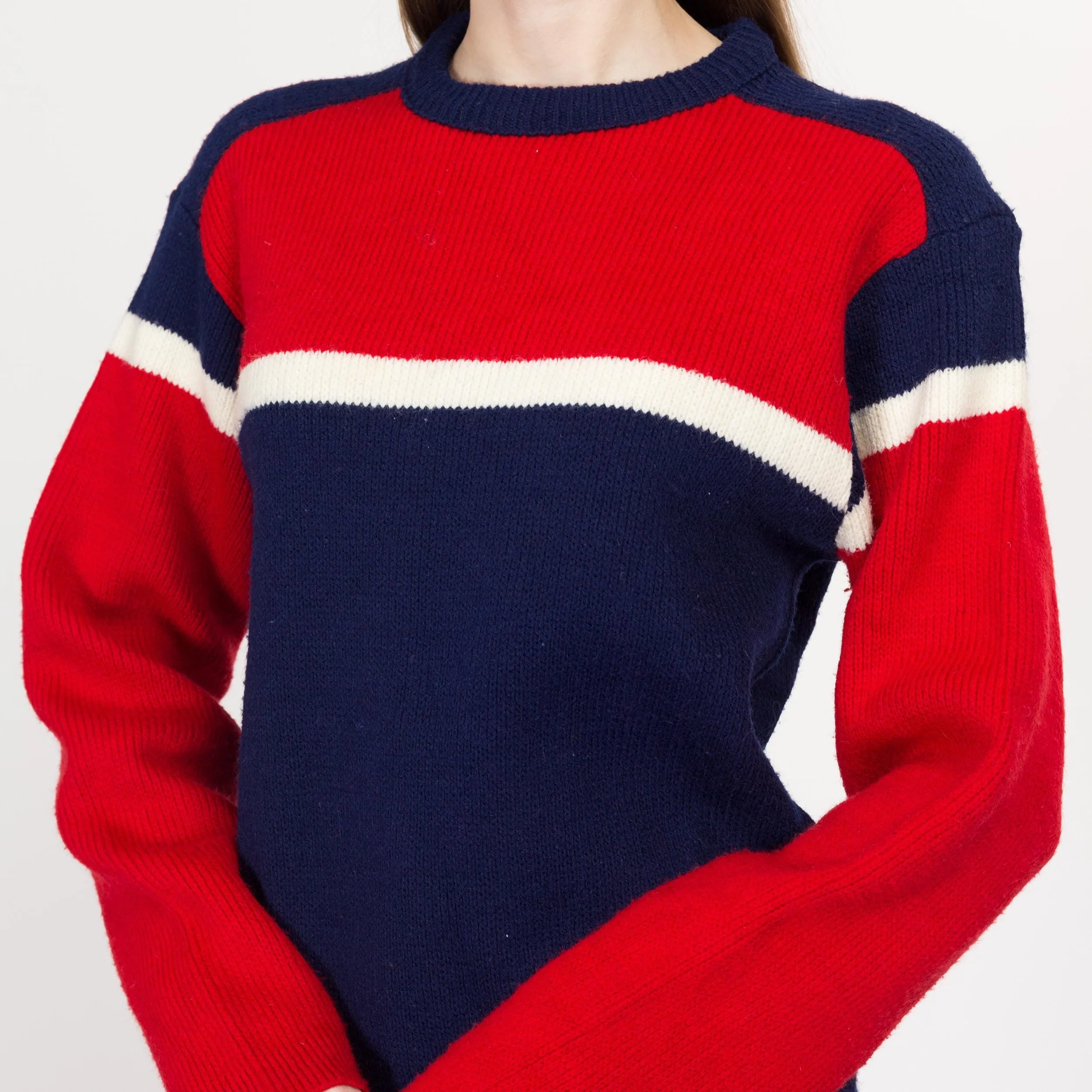 Med-Lrg 70s 80s Color Block Wool Knit Ski Sweater Unisex