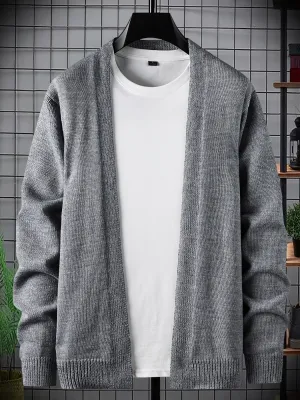 Men's Knit Cardigan Long Sleeves Crew Neck Sweaters, Preppy Clothes