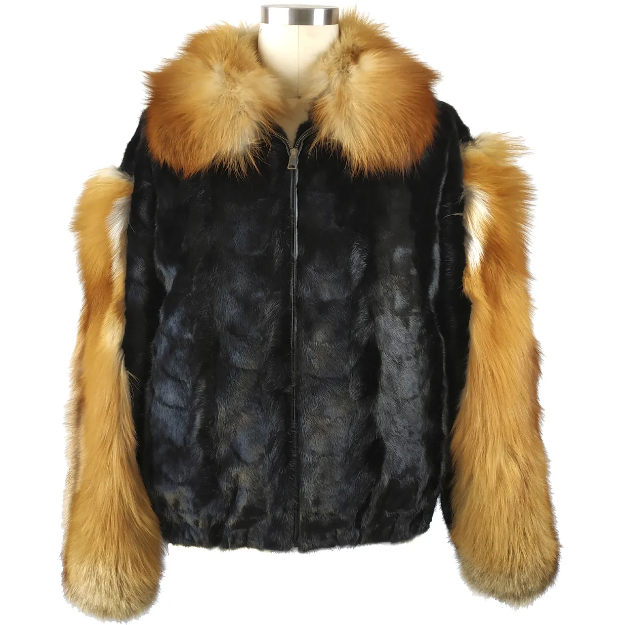 Mink Jacket w/Red Fox Collar and Sleeves - Black/Red Fox