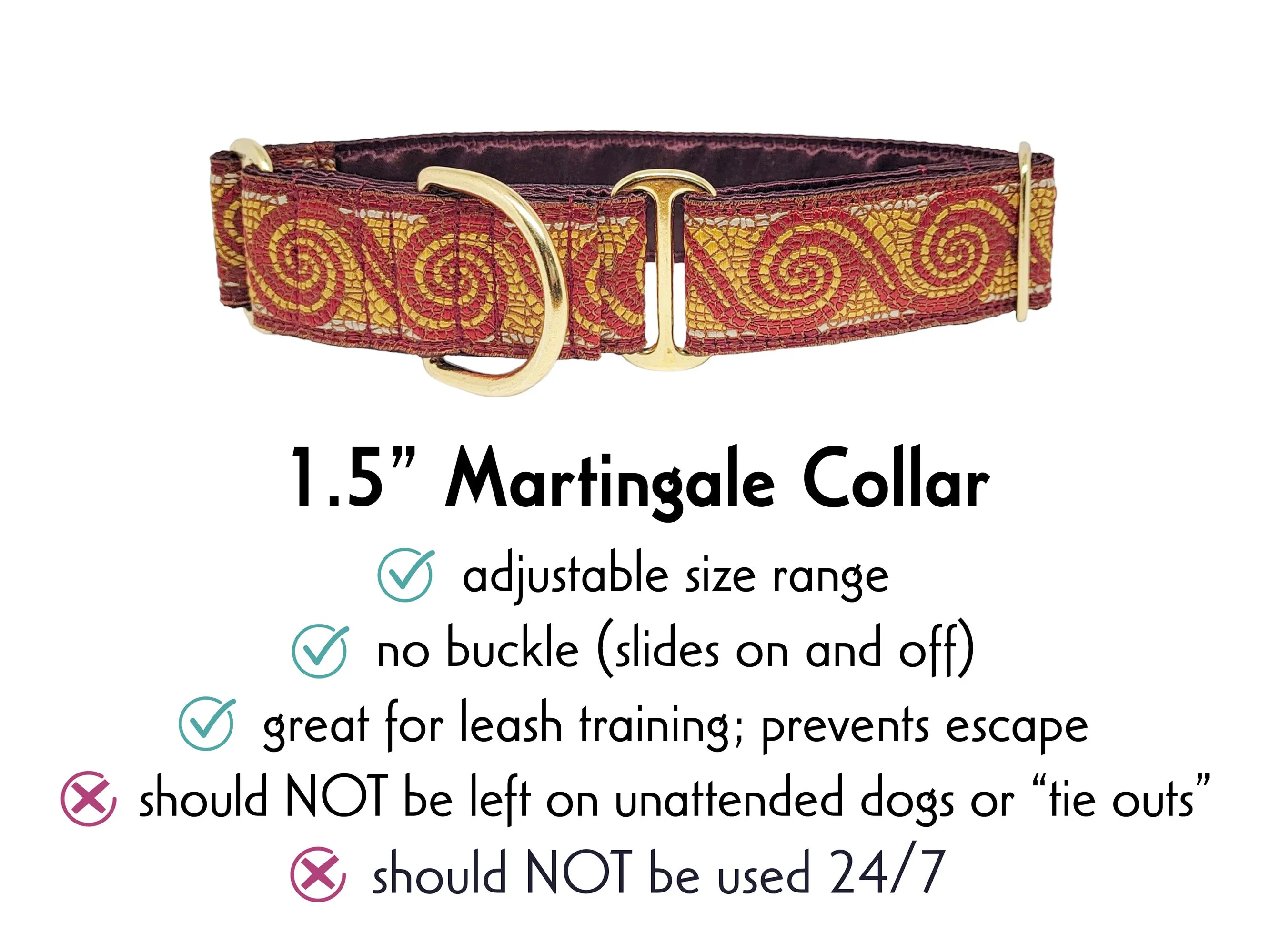 Mosaic Scroll in Burgundy - Martingale or Buckle Dog Collar - 1.5" Width
