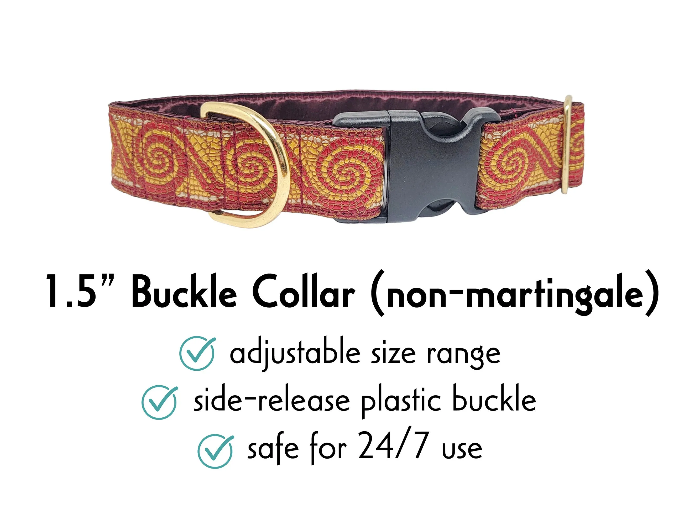 Mosaic Scroll in Burgundy - Martingale or Buckle Dog Collar - 1.5" Width