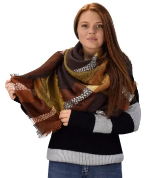 Multicolor Tartan Plaid Oversized Blanket Scarf Shawl Wrap Poncho Yellow Black