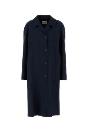 Navy blue mohair blend oversize overcoat