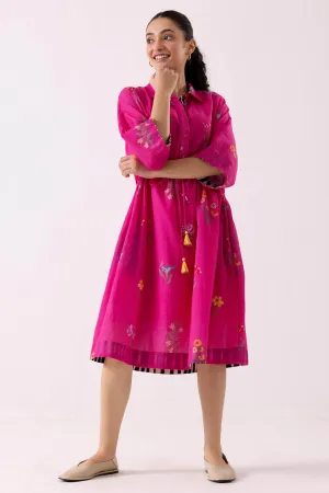 Pink Cotton Print Shirt Dress