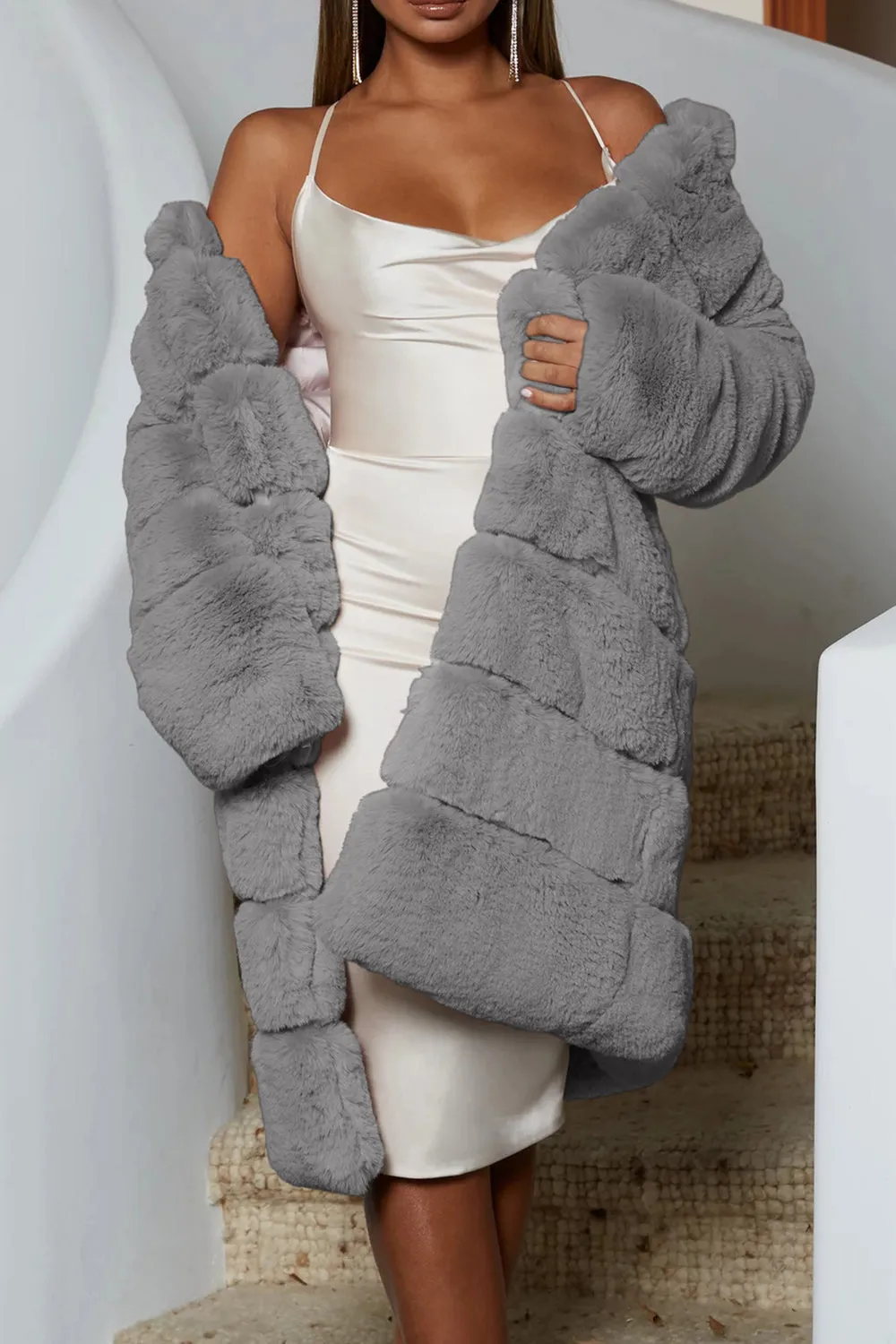 Pink Faux Fur Long Shearling Coat