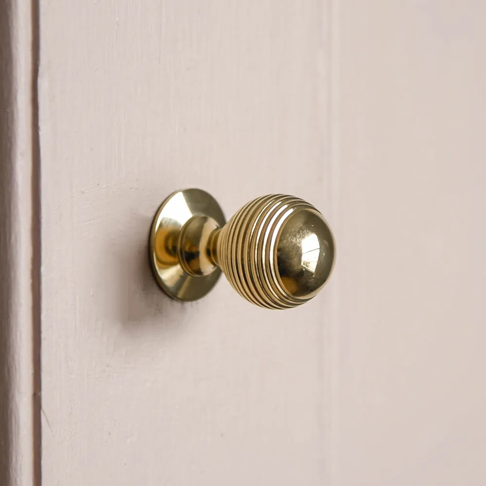 Polished Brass Reeded Beehive Cabinet Knob