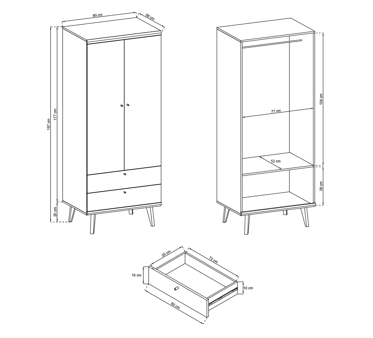 Primo Hinged Wardrobe 80cm