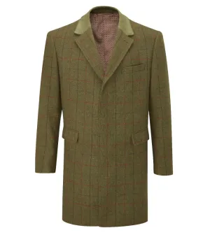 Skopes Mens Plus Size Wool Blend Herringbone Green Check Overcoat In Size Small To 5Xl