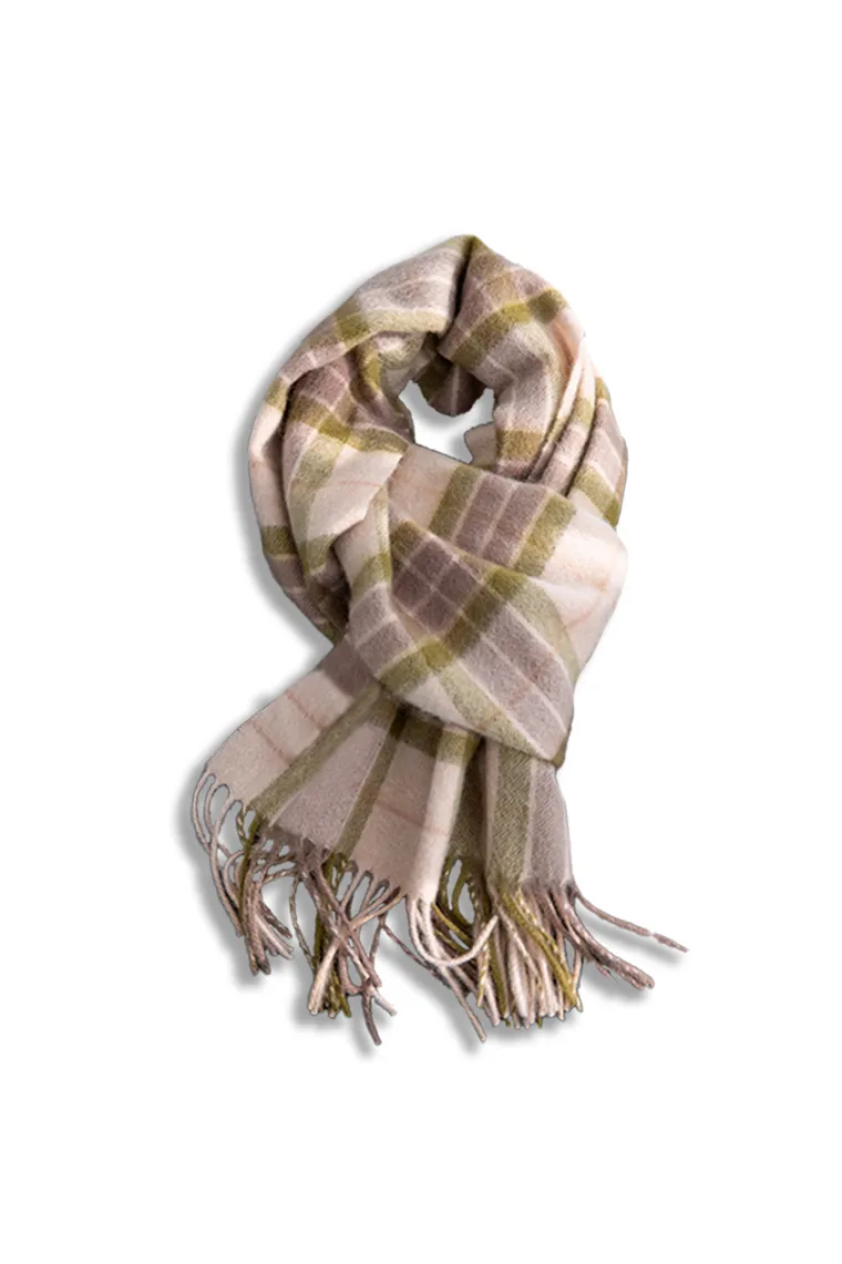 Soft Checkered Knit 100 Cashmere Fringe Scarf