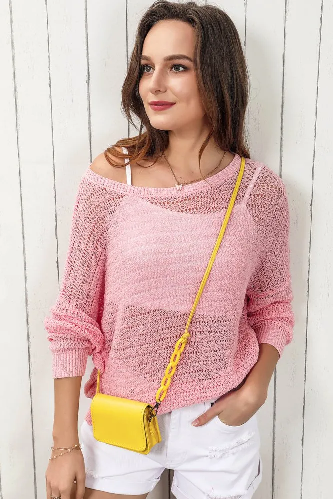 Sugar Blush Open Knit Pink Sweater