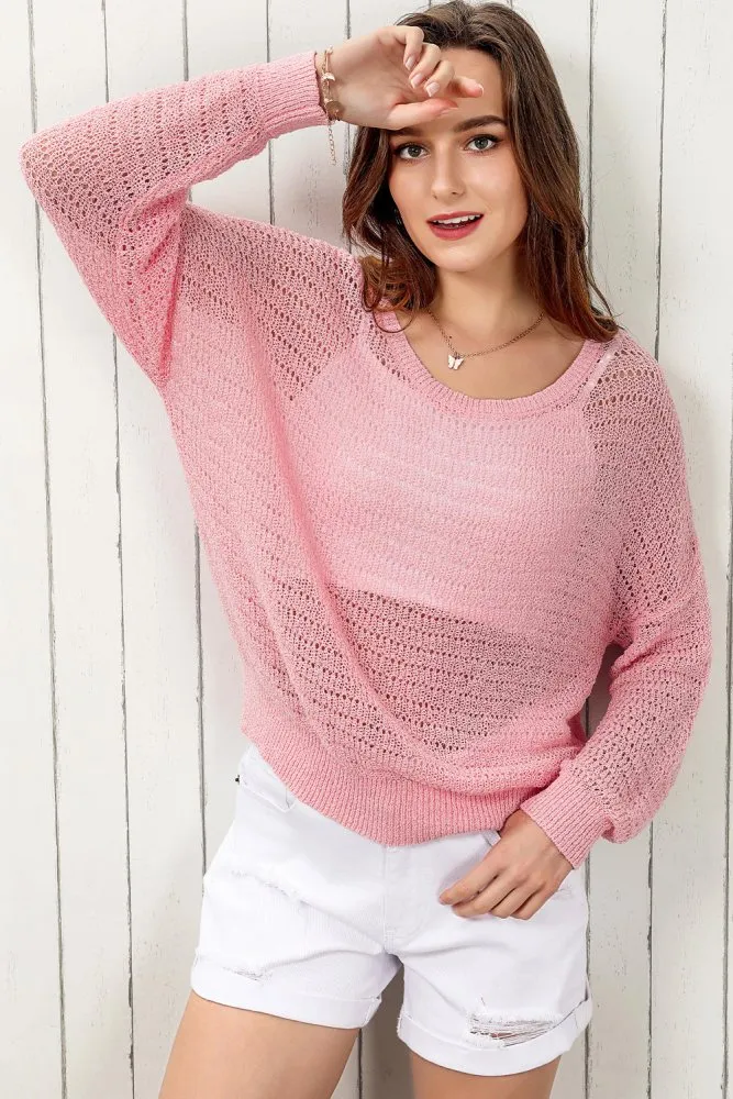 Sugar Blush Open Knit Pink Sweater