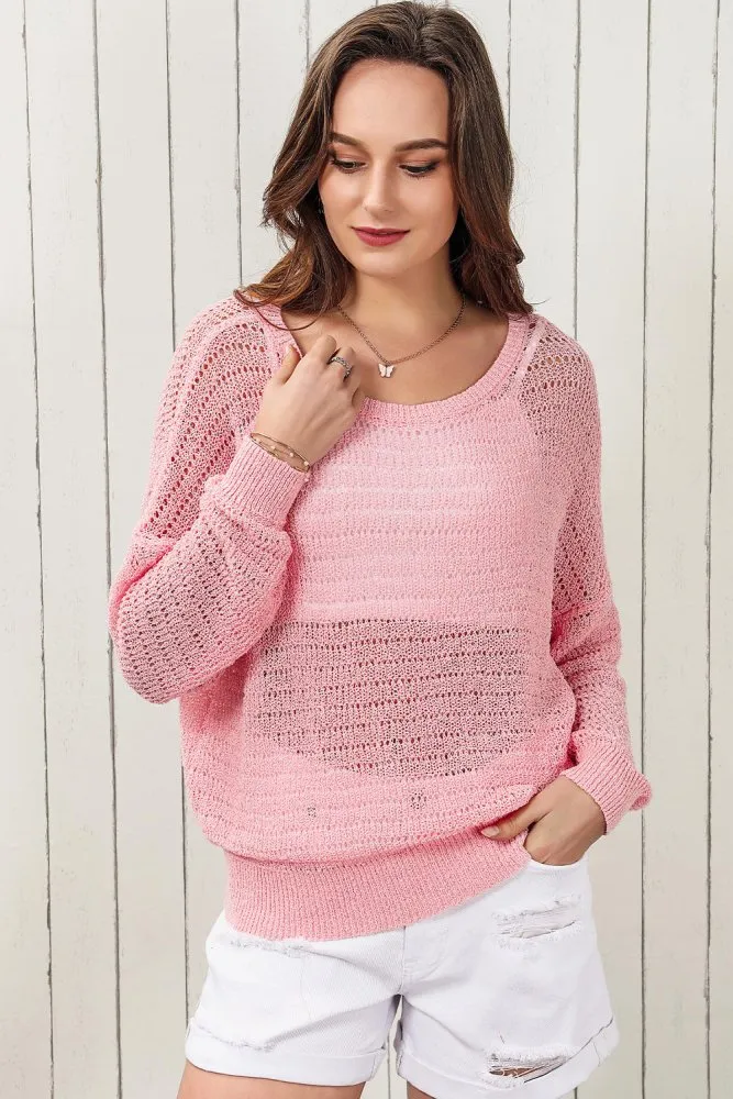 Sugar Blush Open Knit Pink Sweater