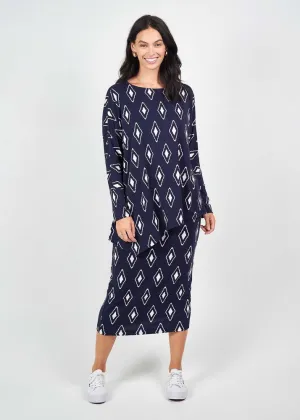 Susie Oversized Asymmetrical Bamboo Top - Navy Diamond