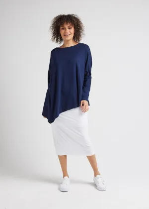 Susie Oversized Asymmetrical Bamboo Top - Navy