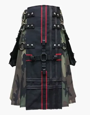 Tactical Gothic Utility Kilt in Black and Camo