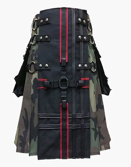 Tactical Gothic Utility Kilt in Black and Camo