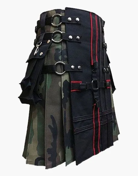 Tactical Gothic Utility Kilt in Black and Camo