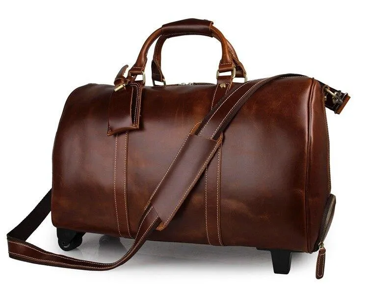 Theodore Full Grain Leather Trolley Duffel Luggage Bag