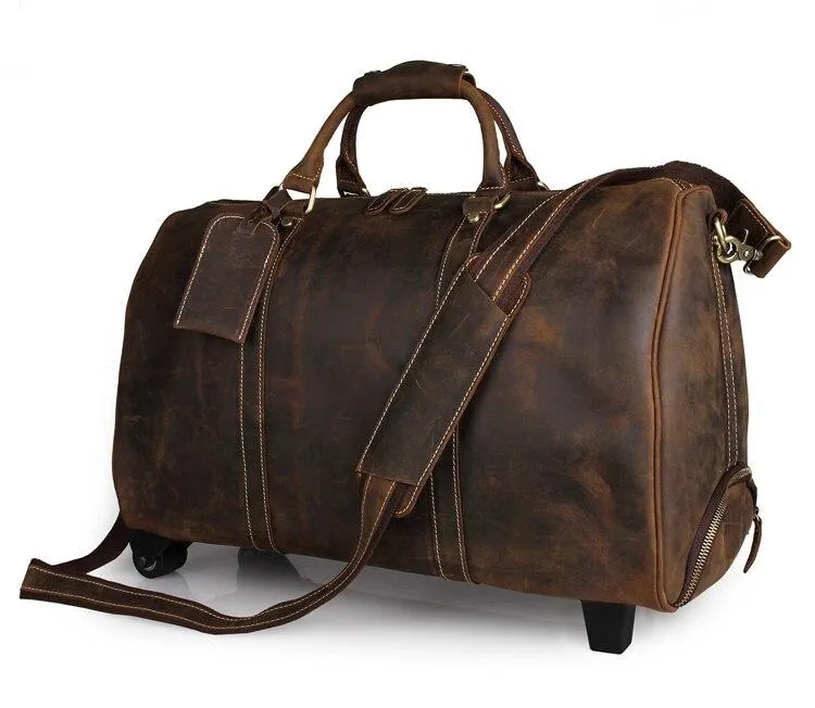 Theodore Full Grain Leather Trolley Duffel Luggage Bag