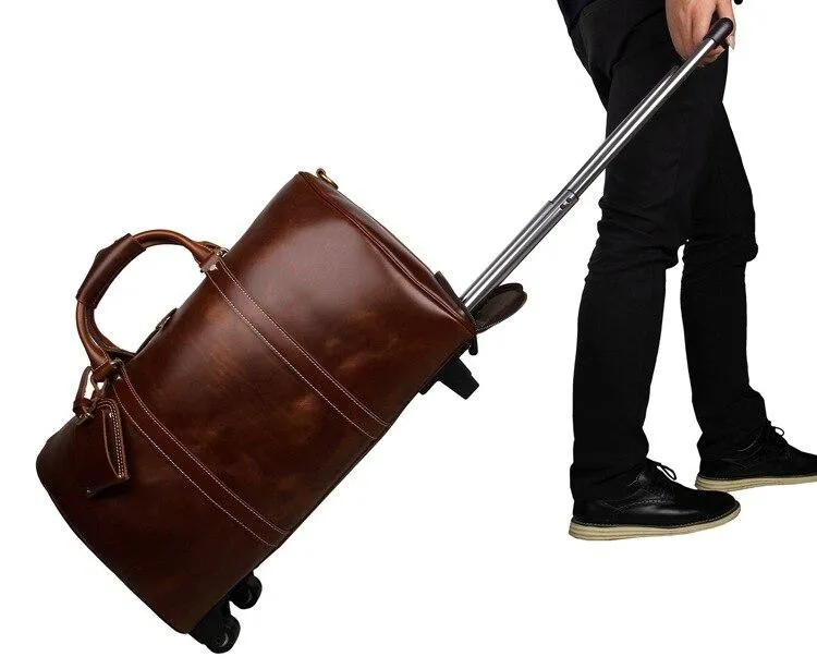Theodore Full Grain Leather Trolley Duffel Luggage Bag