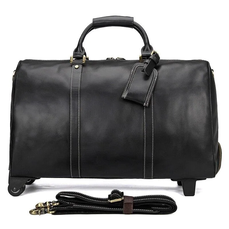 Theodore Full Grain Leather Trolley Duffel Luggage Bag