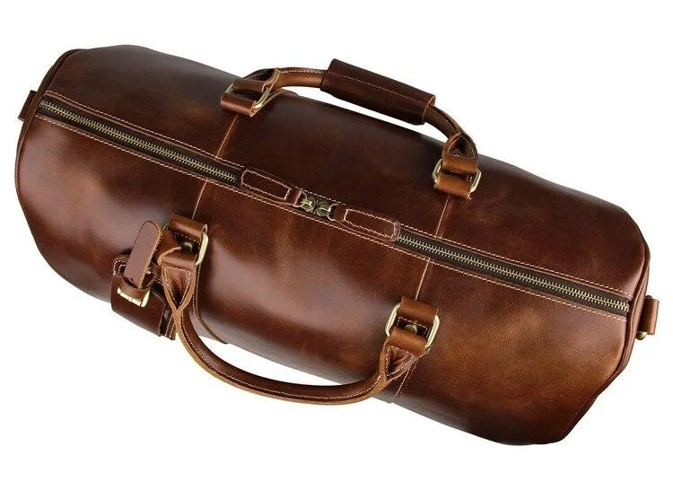 Theodore Full Grain Leather Trolley Duffel Luggage Bag