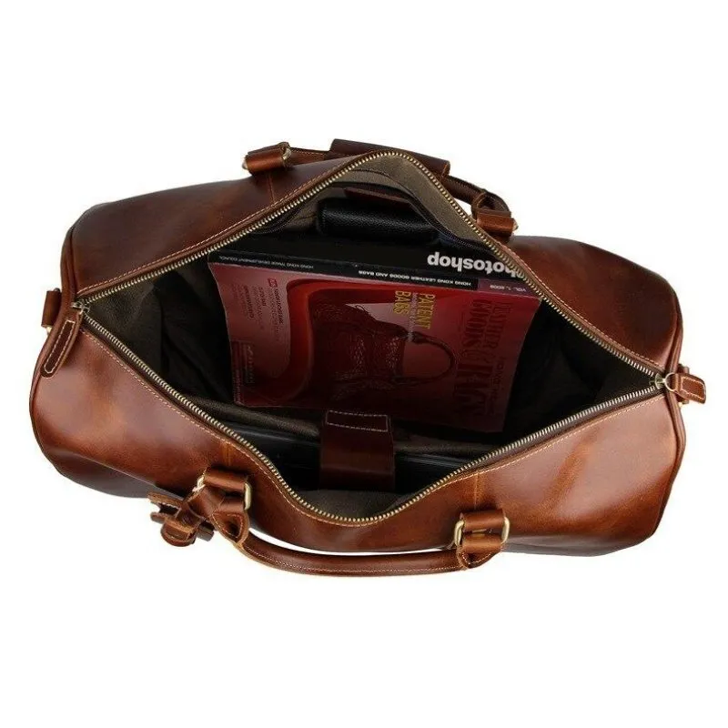 Theodore Full Grain Leather Trolley Duffel Luggage Bag