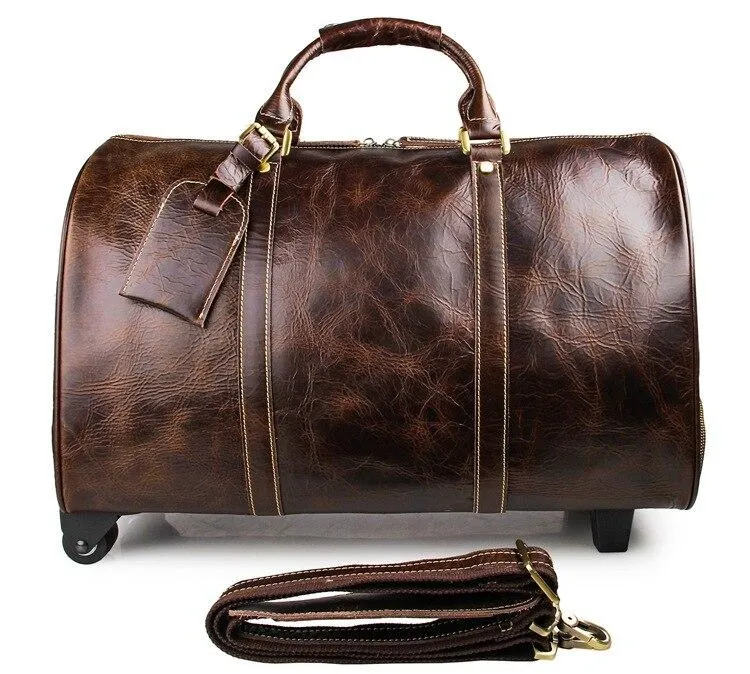 Theodore Full Grain Leather Trolley Duffel Luggage Bag