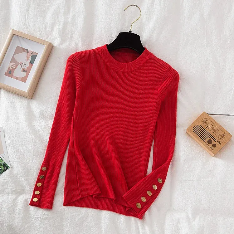 Thick buttoned Long Sleeve o-neck sweater