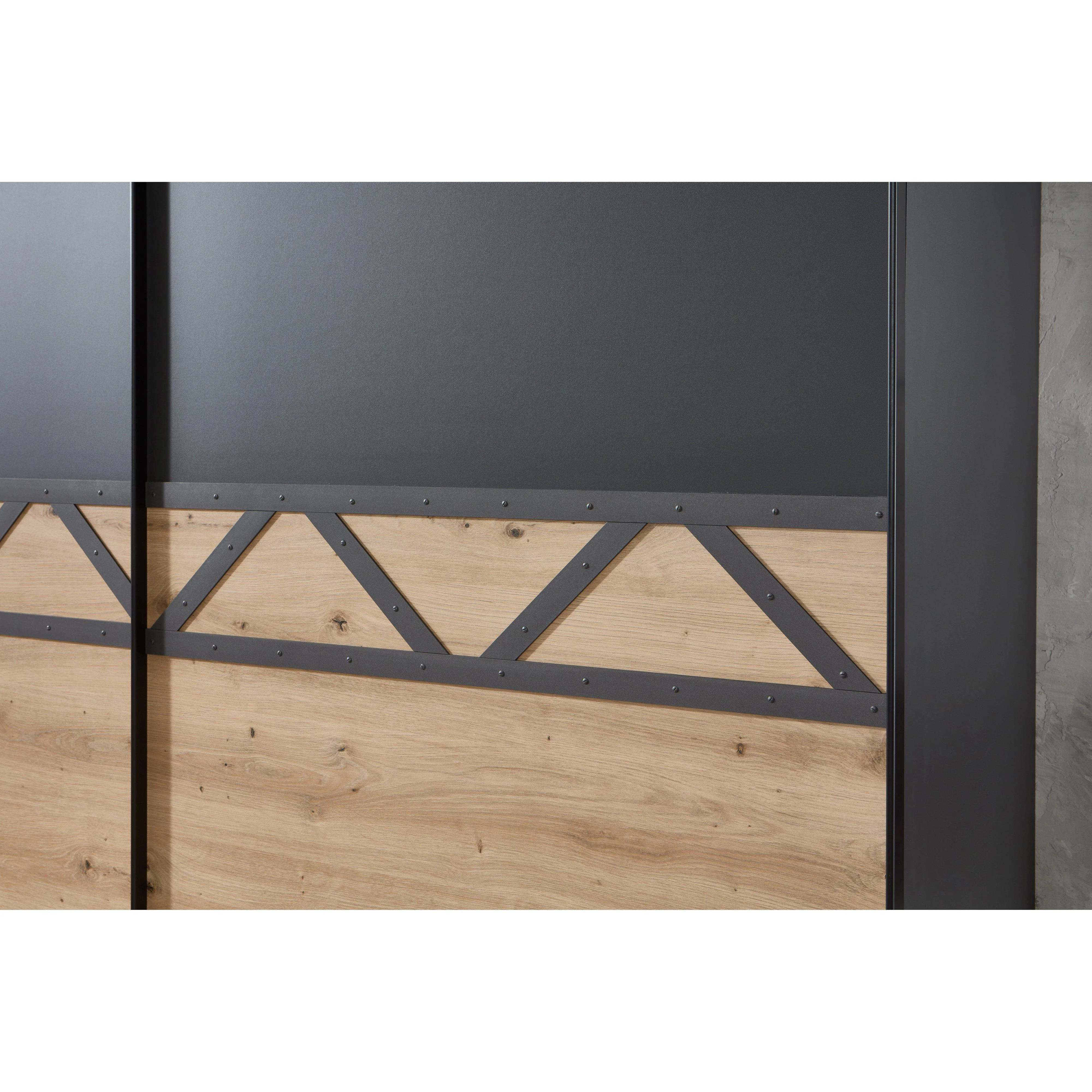 TROY Luxury 180cm Sliding Door Wardrobe Graphite, Oak
