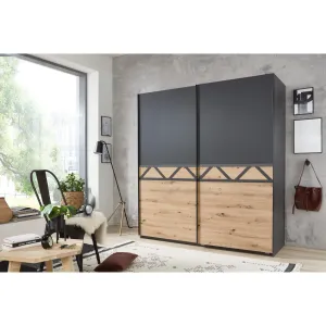 TROY Luxury 180cm Sliding Door Wardrobe Graphite, Oak
