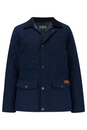 Tweed Outdoor Quilted Coat in Navy