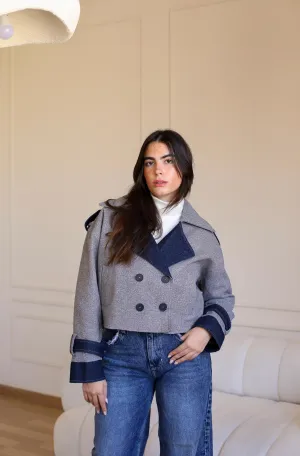 Velvet wool X Denim Cropped Coat -blue