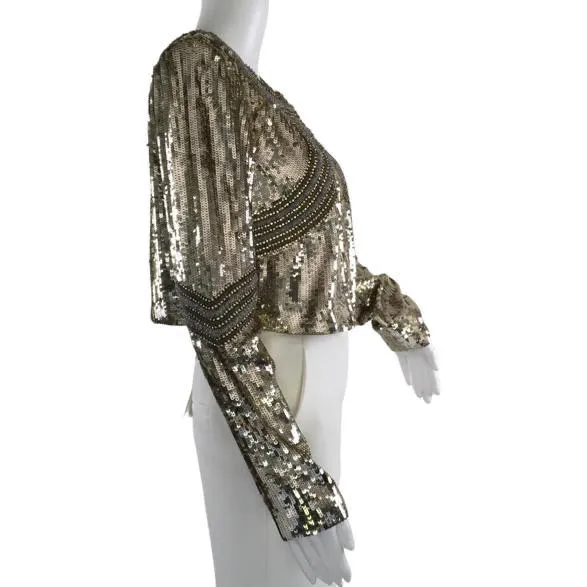 Veronica Beard Women's Phaedra Sequin & Bead Embellished Cropped Jacket Gold Sz XS, M, L, XL