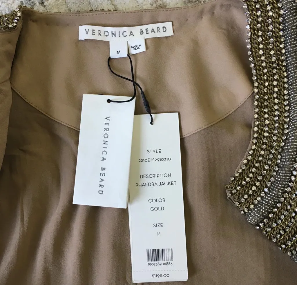 Veronica Beard Women's Phaedra Sequin & Bead Embellished Cropped Jacket Gold Sz XS, M, L, XL
